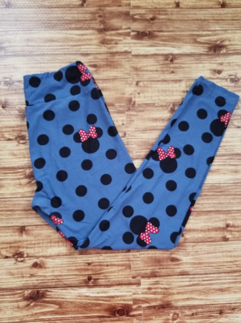 LuLaRoe x Disney Minnie Mouse Blue Leggings Polka Dots One Size Lounge Pants S M - Picture 1 of 9